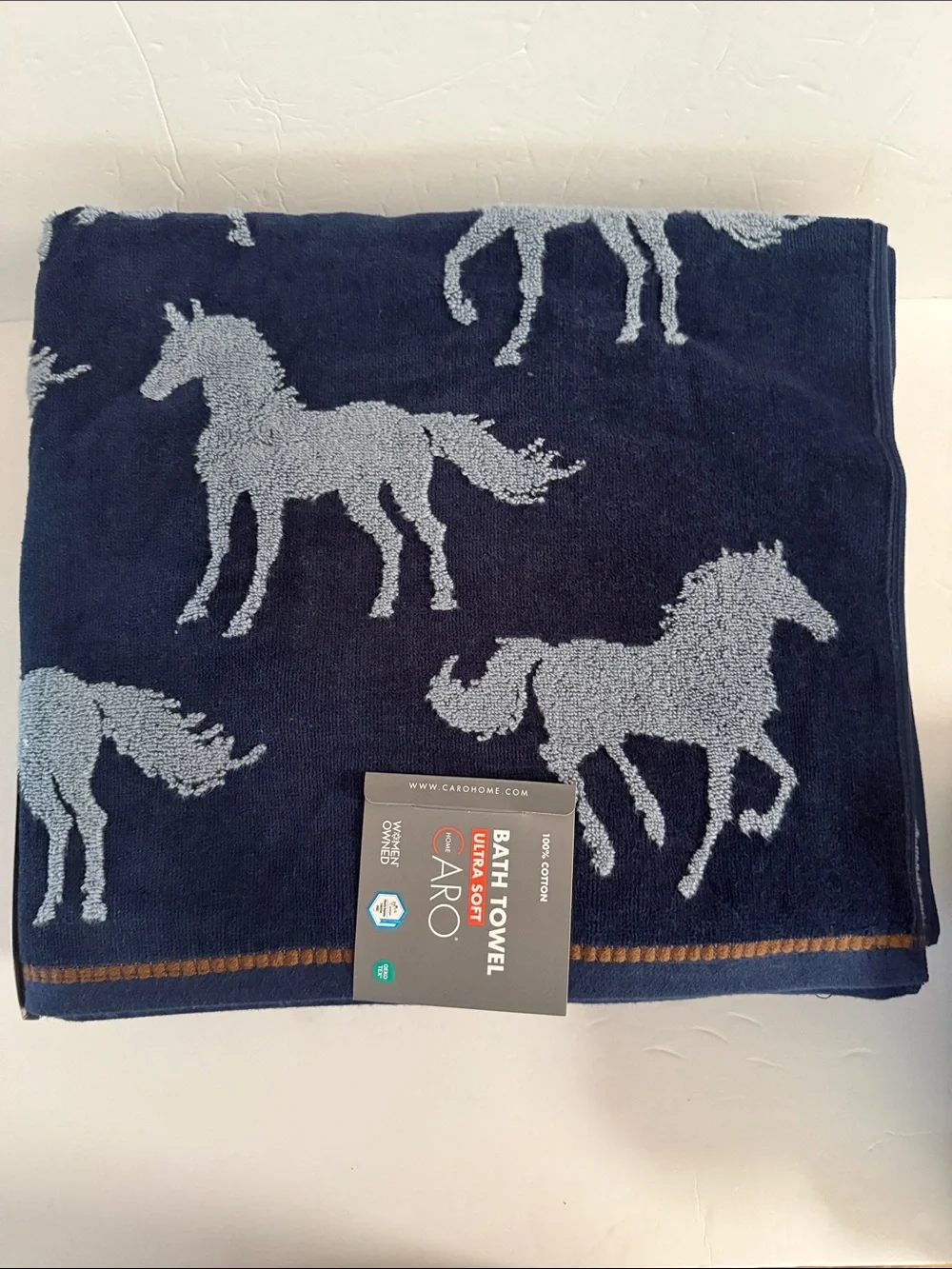 NWT Caro 6 Piece Ultra Soft 100% Cotton Bath Towel Set Blue All Over Horse Print